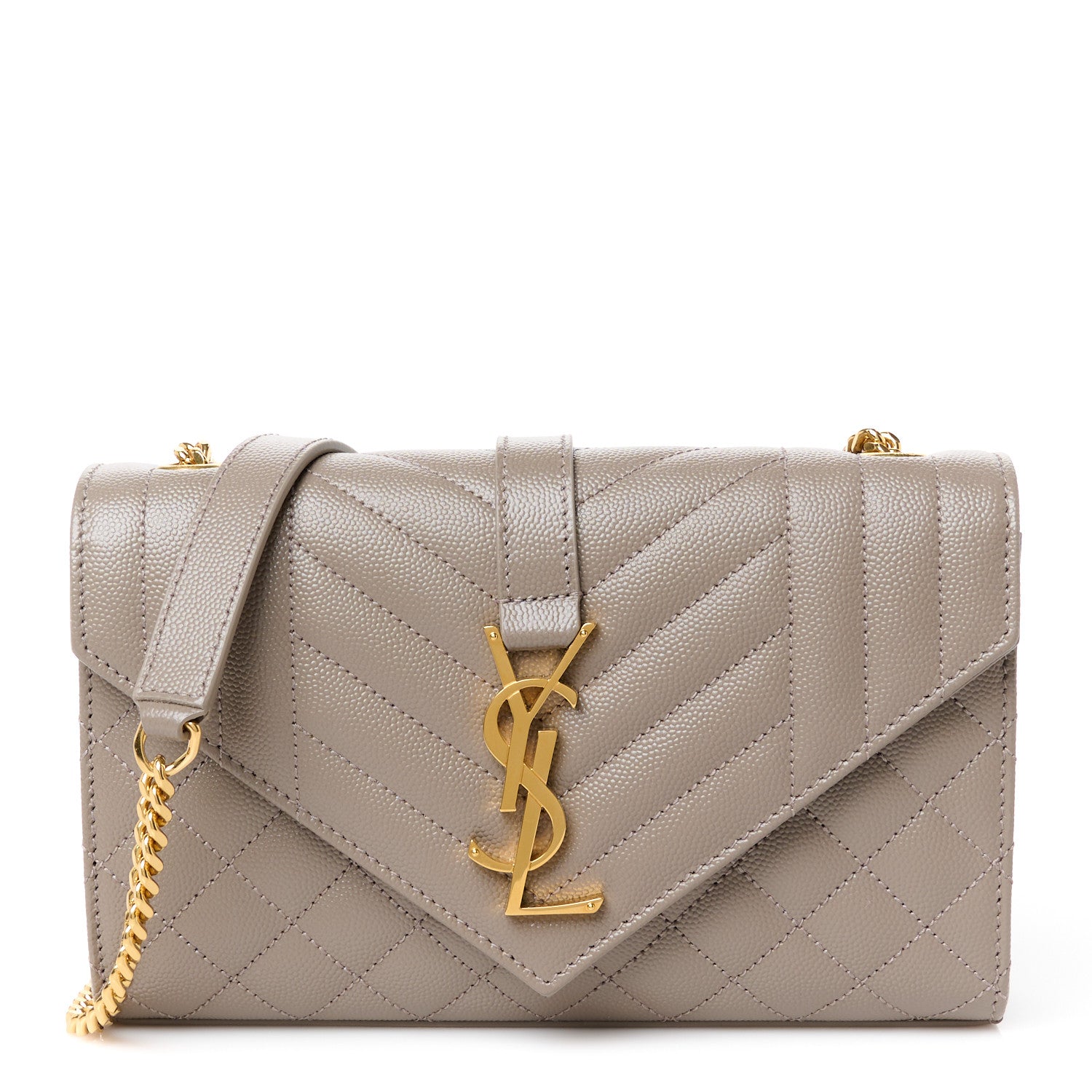 Saint Laurent Grain De Poudre Textured Mixed Matelasse Triquilt Small Monogram Satchel Greyish Brown 1 of 11