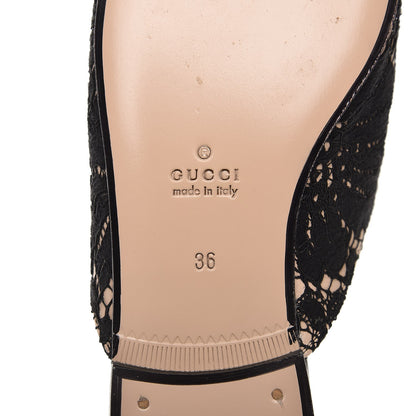 Gucci Lace Malaga Kid Womens Princetown Slippers 36 Black Skin Rose 7 of 8