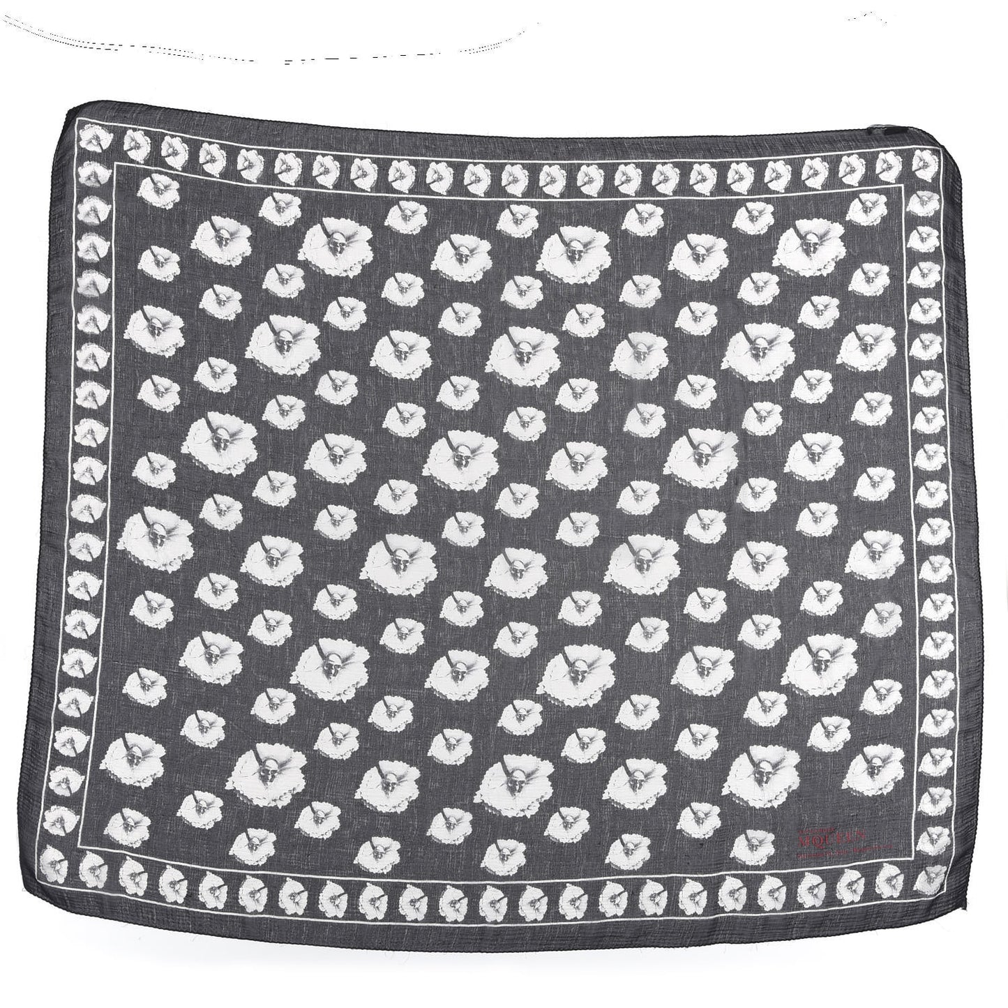 Silk Chiffon Flower Skull Scarf Black Ivory