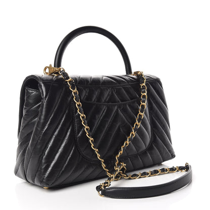 Chanel Calfskin Chevron Quilted Small Coco Handle Flap Black 3 of 11