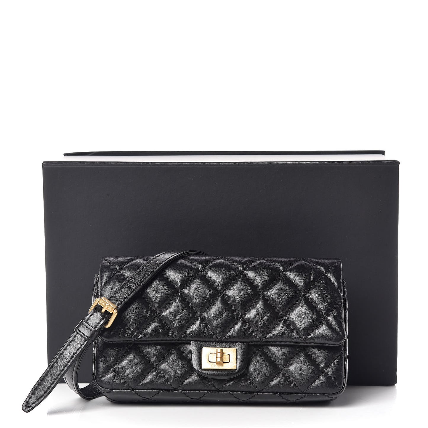 Aged Calfskin Quilted 2.55 Reissue Flap Belt Bag Clutch Black