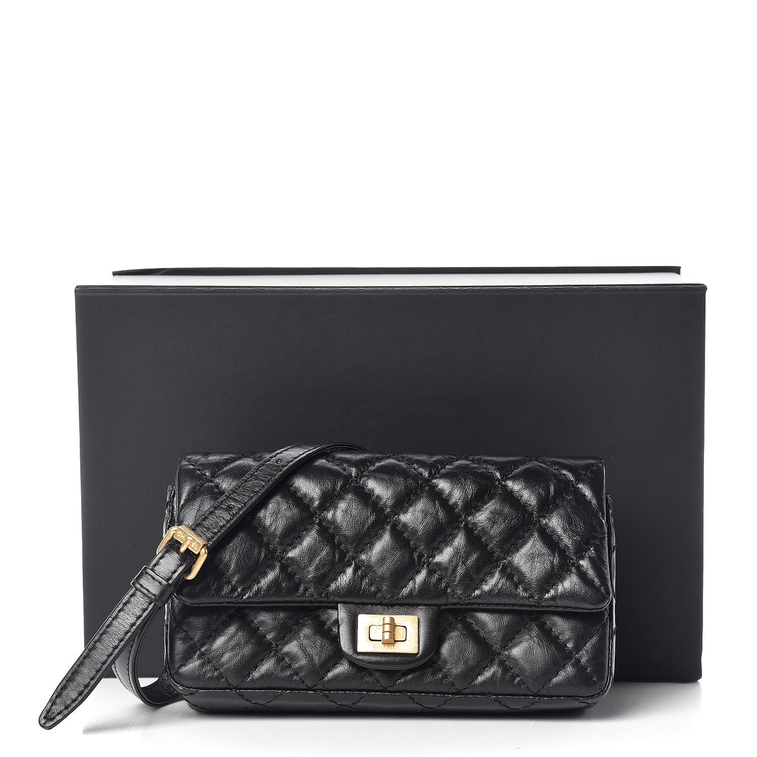 Chanel Aged Calfskin Quilted 2.55 Reissue Flap Belt Bag Clutch Black 12 of 12