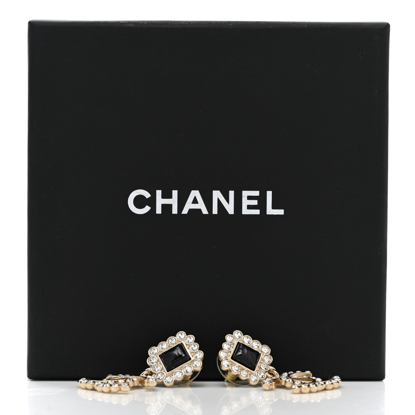 Metal Crystal CC Drop Earrings Gold Black