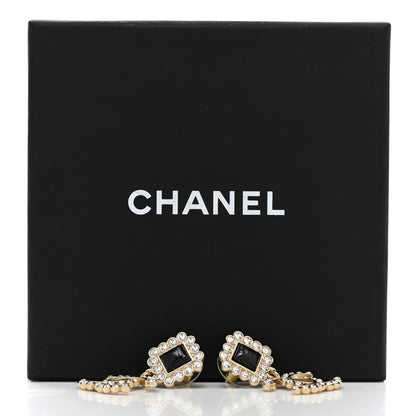 Chanel Metal Crystal CC Drop Earrings Gold Black 5 of 5