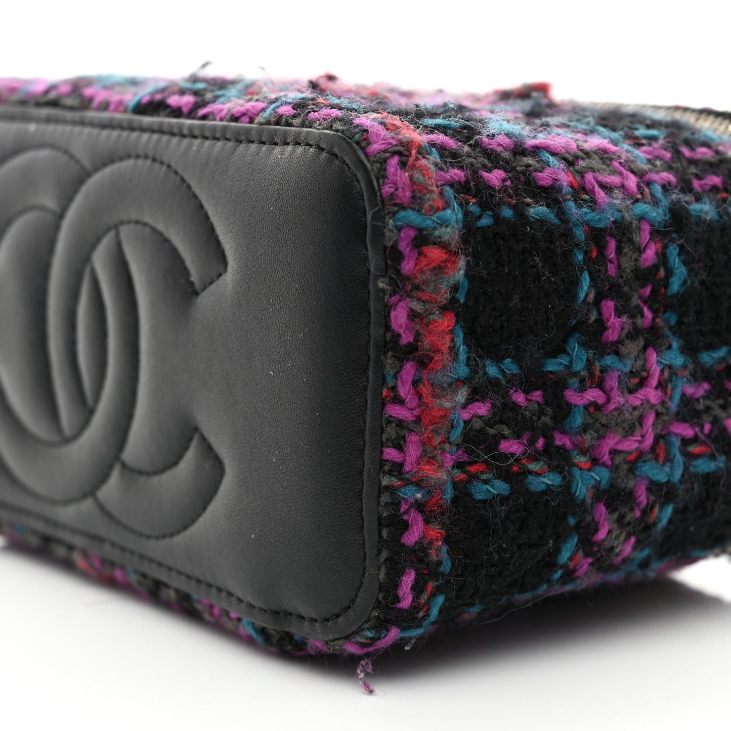 Tweed Quilted Small Vanity Case With Chain Black Purple Green Red