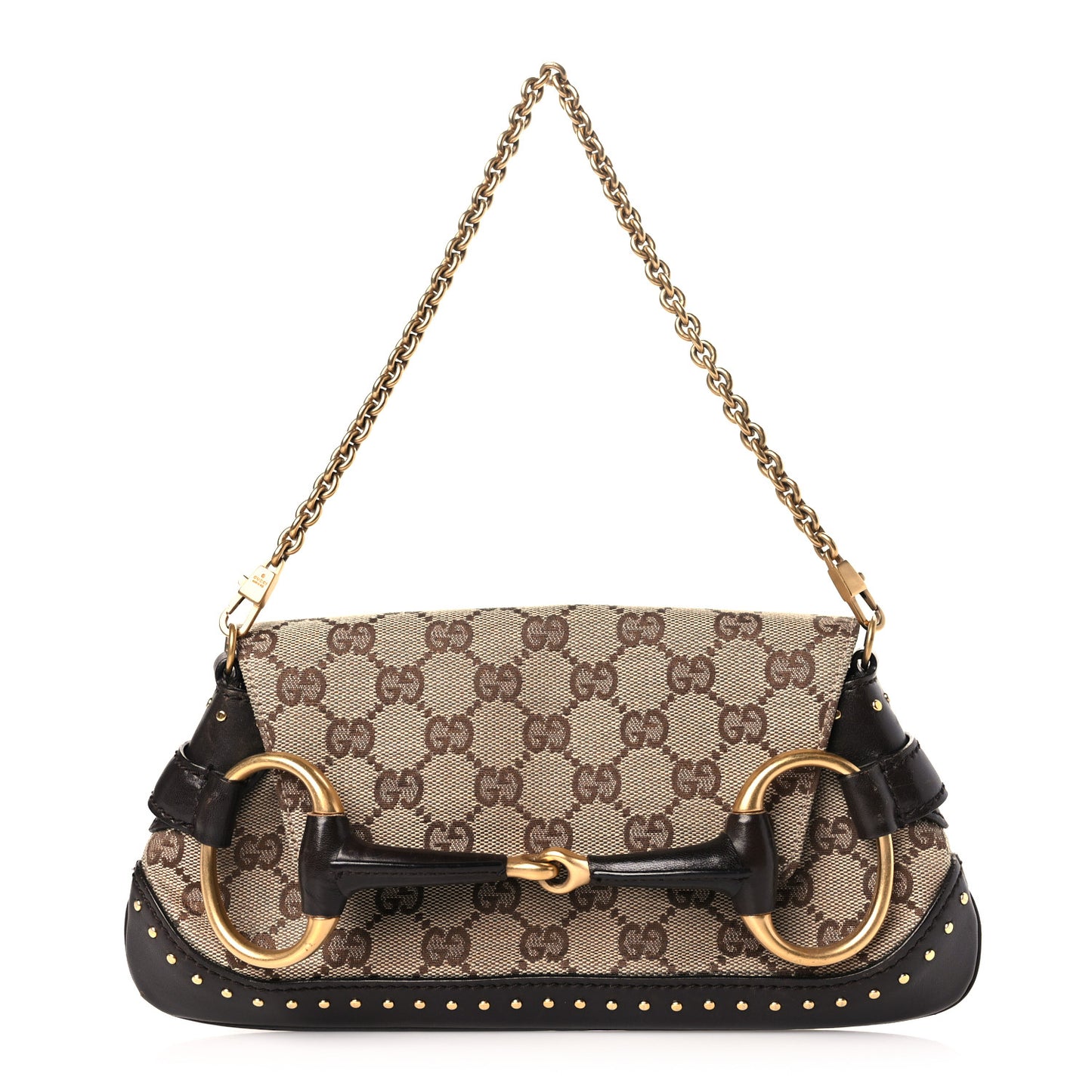 Monogram Studded Small Horsebit Clutch Dark Brown