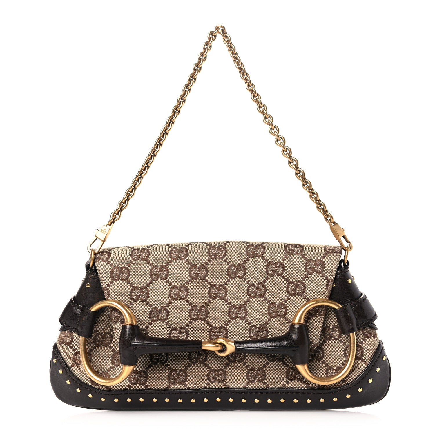 Gucci Monogram Studded Small Horsebit Clutch Dark Brown 1 of 10