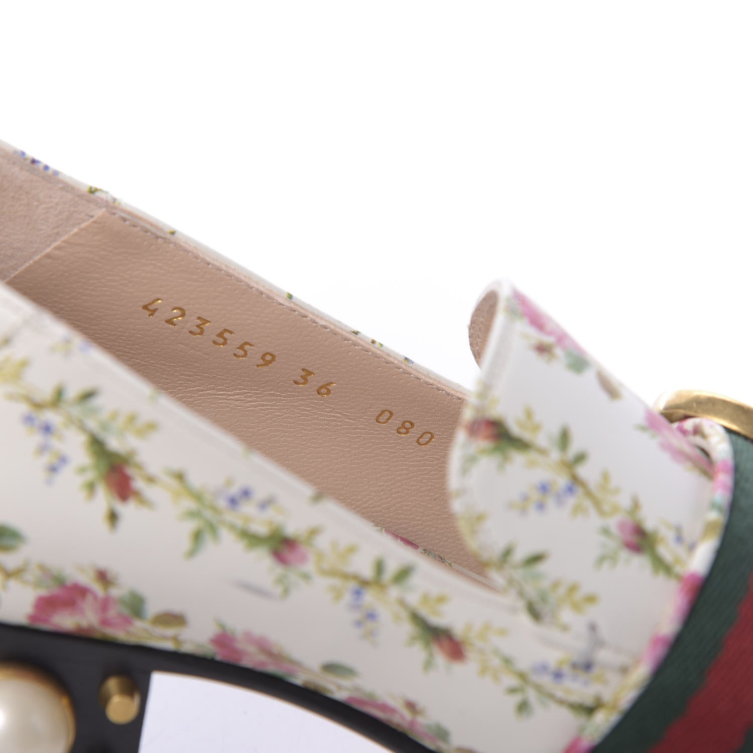 Gucci Calfskin Web Pearl Floral Embellished Peyton Loafer 36 White Multicolor 7 of 9