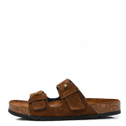Saint Laurent Suede Jimmy 2Bridle Cross Slides 37 Brown 1 of 9