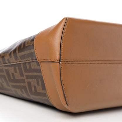 Fendi Glazed Fabric Vitello Century FF 1974 Stamp Patch Shopping Tote Mogano Panna Caramello 11 of 12