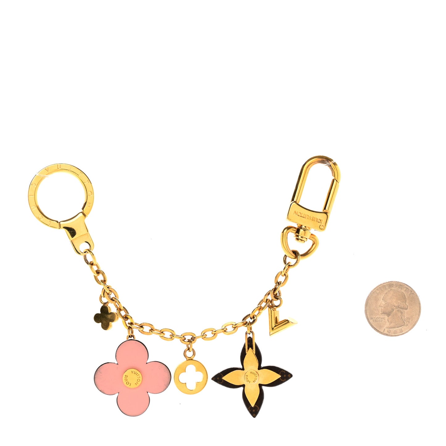 Brass Monogram Blooming Flowers Bag Charm Key Holder Rose Ballerine