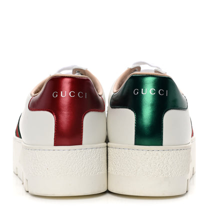 Gucci Calfskin Web Bee Embroidered Womens Ace Platform Sneakers 37.5 White 5 of 11