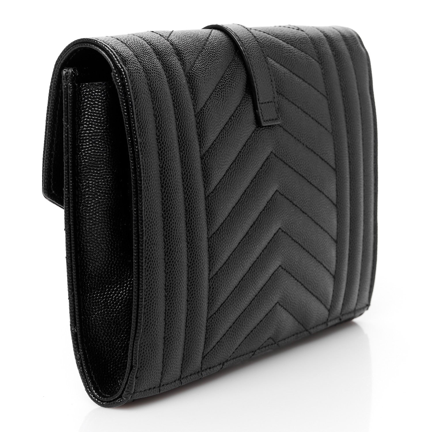 Saint Laurent Grain De Poudre Textured Mixed Matelasse Triquilt Monogram Clutch Black 3 of 10