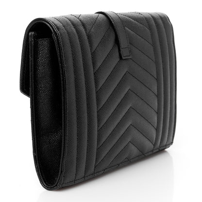 Saint Laurent Grain De Poudre Textured Mixed Matelasse Triquilt Monogram Clutch Black 3 of 10