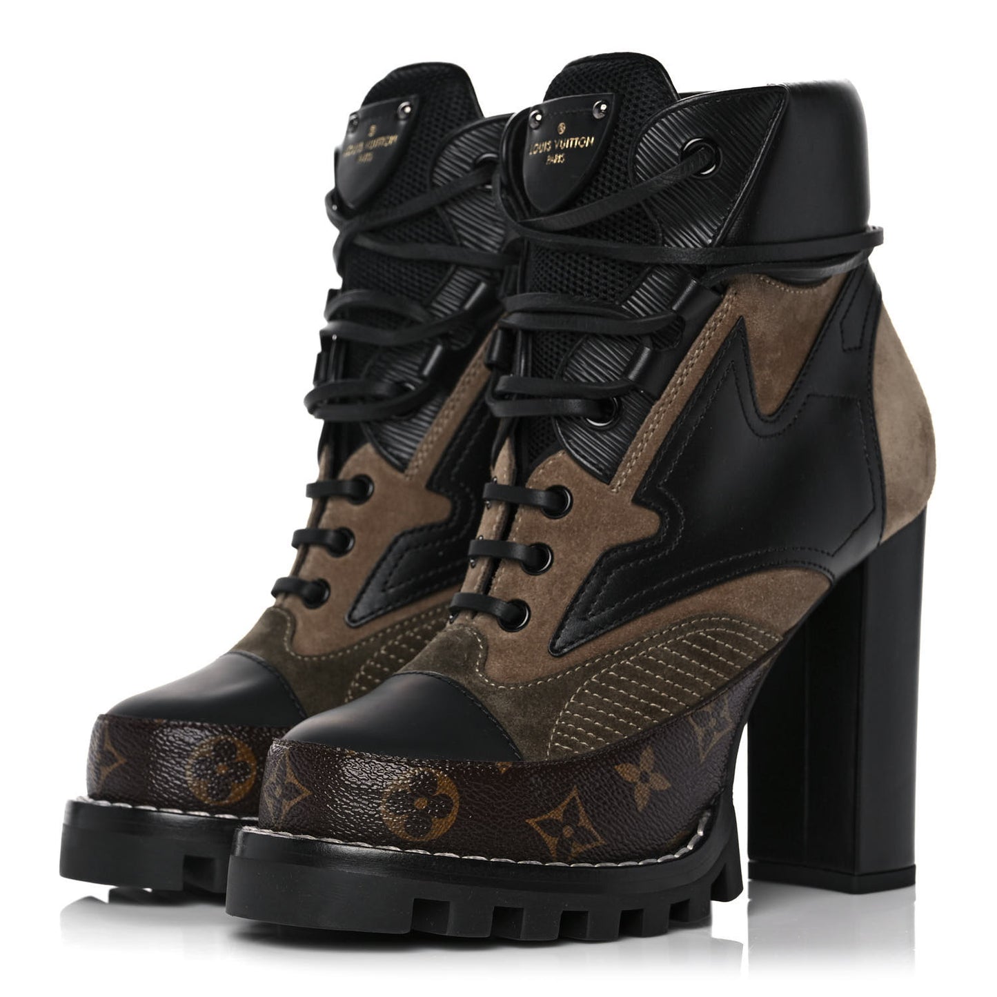 Suede Calfskin Monogram Star Trail Ankle Boots 38 Khaki