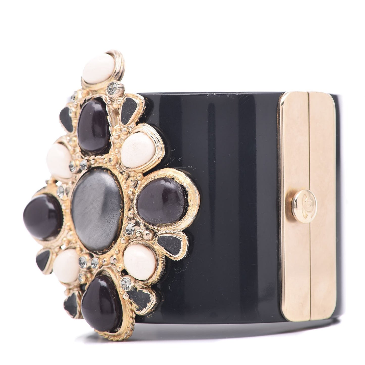 Resin Crystal Cabochon Cuff Black