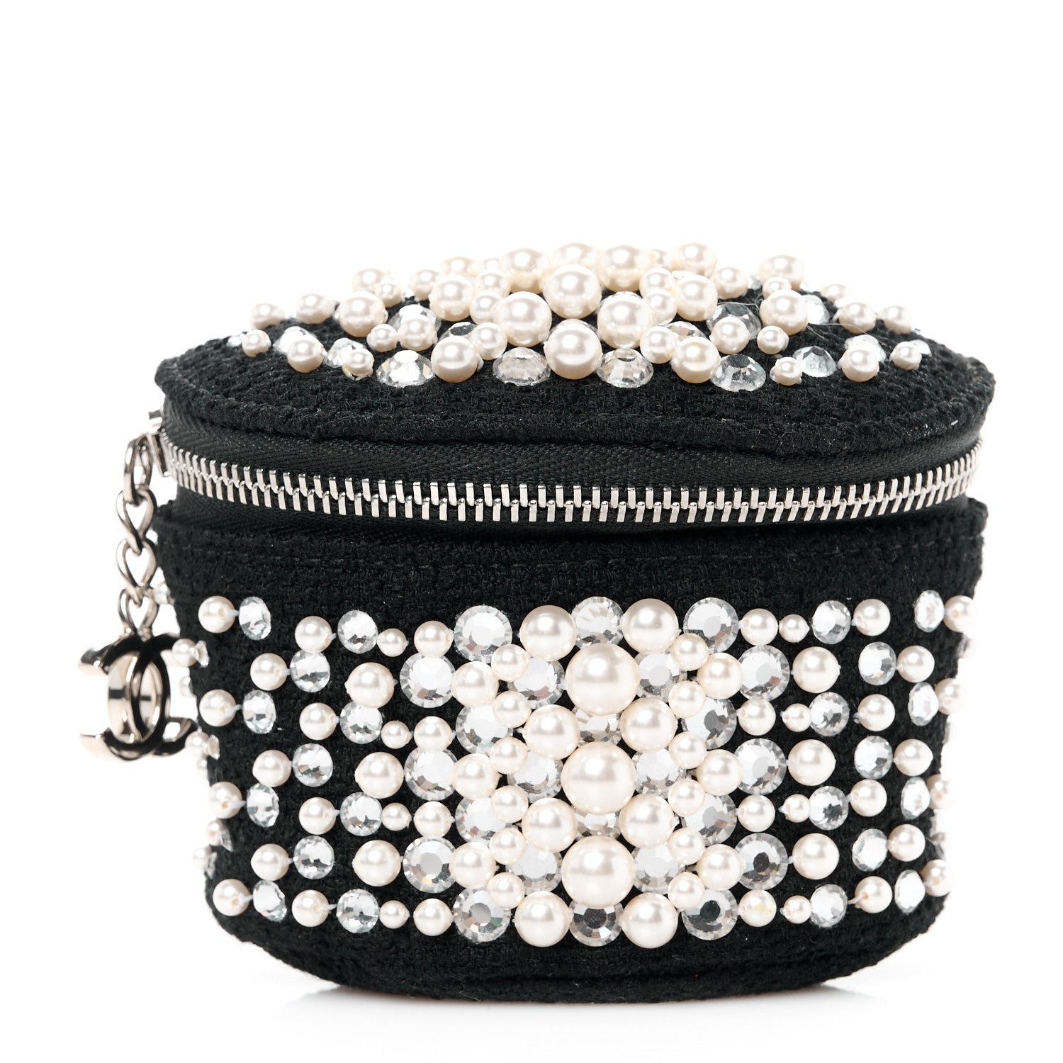 Chanel Tweed Pearl Lambskin Quilted Arm Coin Purse Black 1 of 11