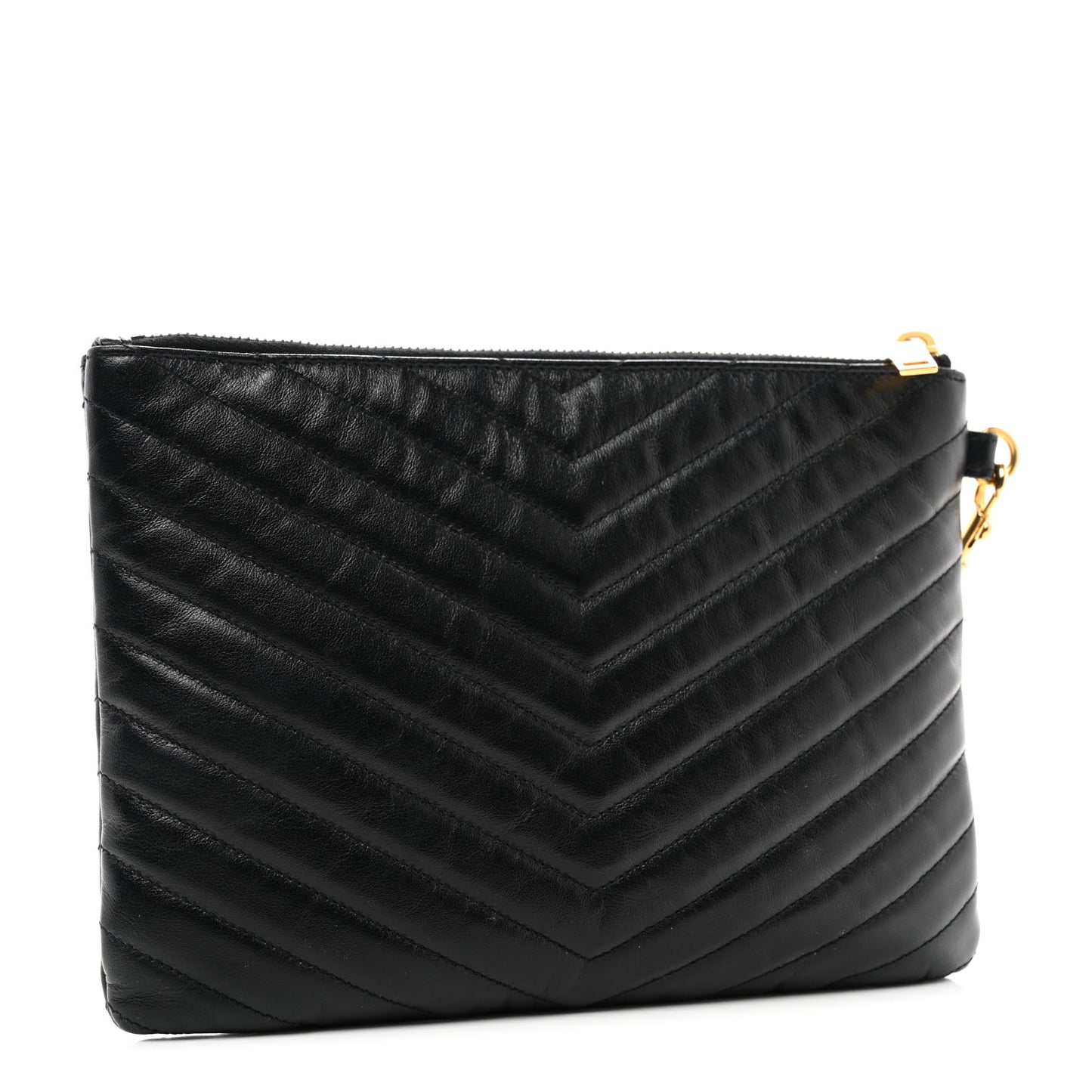 Calfskin Matelasse Chevron Monogram A5 Wristlet Black