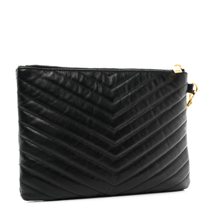 Saint Laurent Calfskin Matelasse Chevron Monogram A5 Wristlet Black 3 of 8