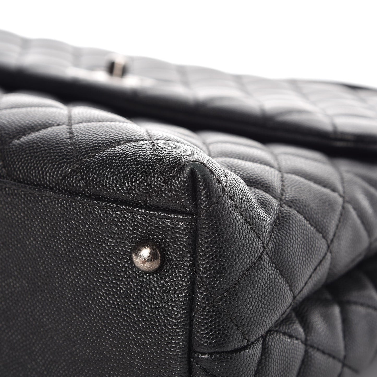 Caviar Lizard Quilted Large Coco Handle Flap Black