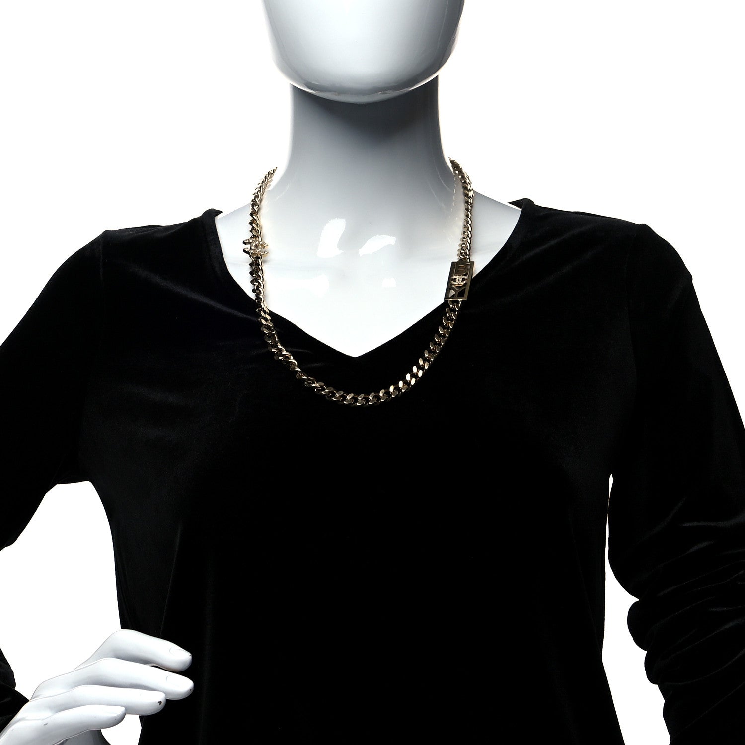 Chanel Metal Crystal CC Boy Chain Link Necklace Gold 2 of 5