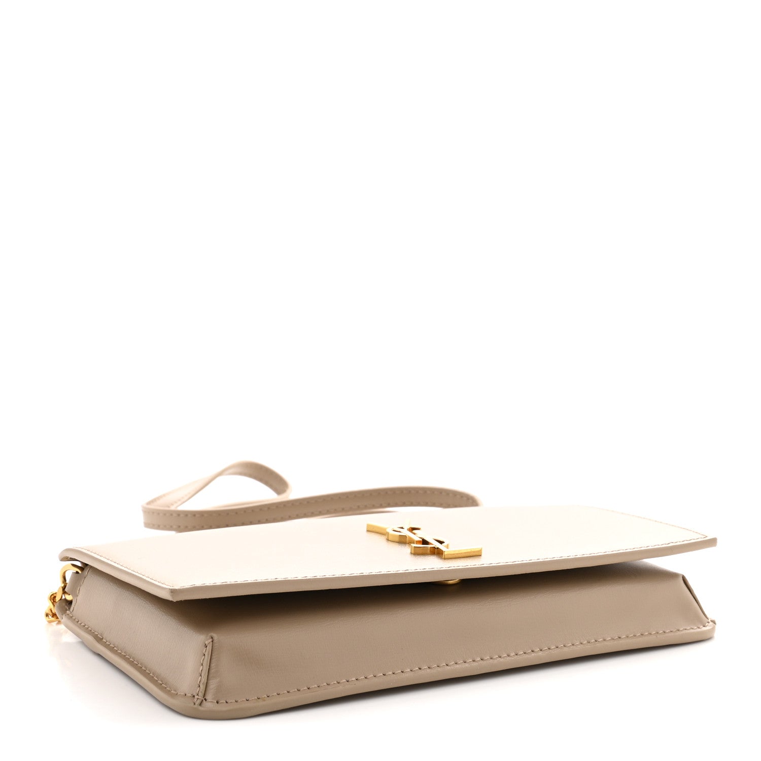 Saint Laurent Smooth Calfskin Monogram Phone Holder Crossbody Dark Beige 4 of 12