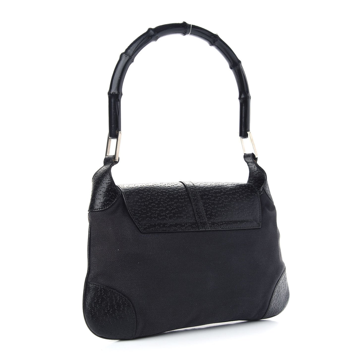 Calfskin Bamboo Handle Jackie O Hobo Black