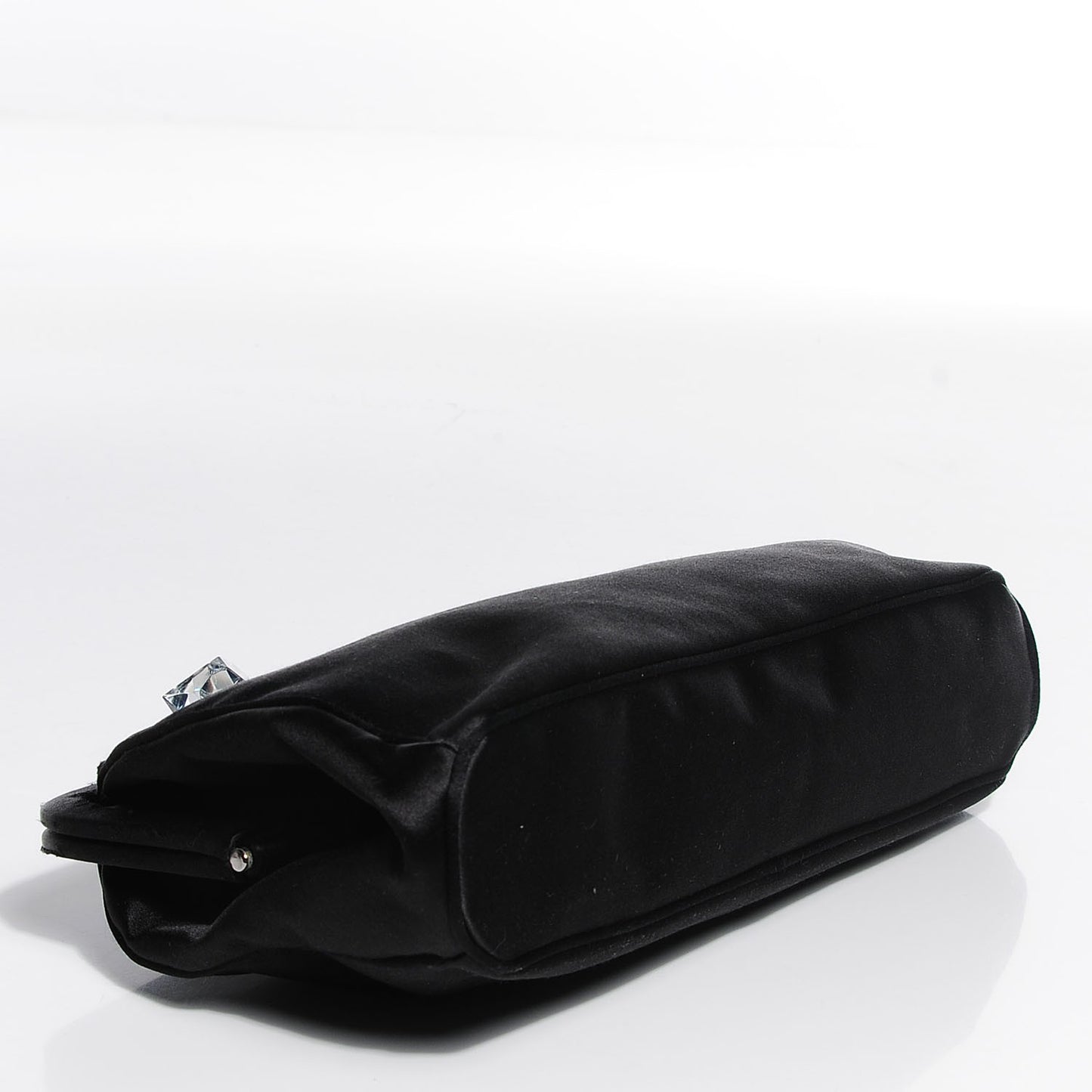 Satin Crystal Kiss Lock Clutch Black