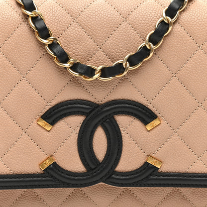 Chanel Caviar Quilted Medium CC Filigree Flap Beige Black 8 of 10