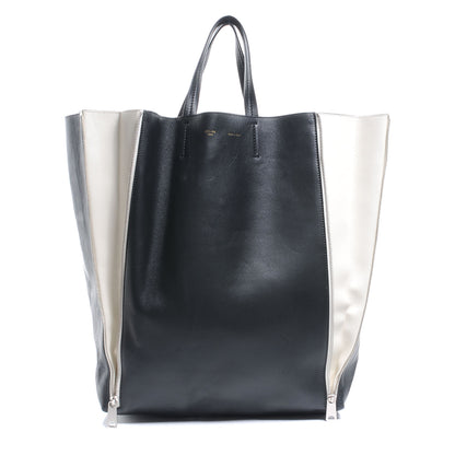 Celine Lambskin Vertical Zip Gusset Cabas Black White 1 of 9