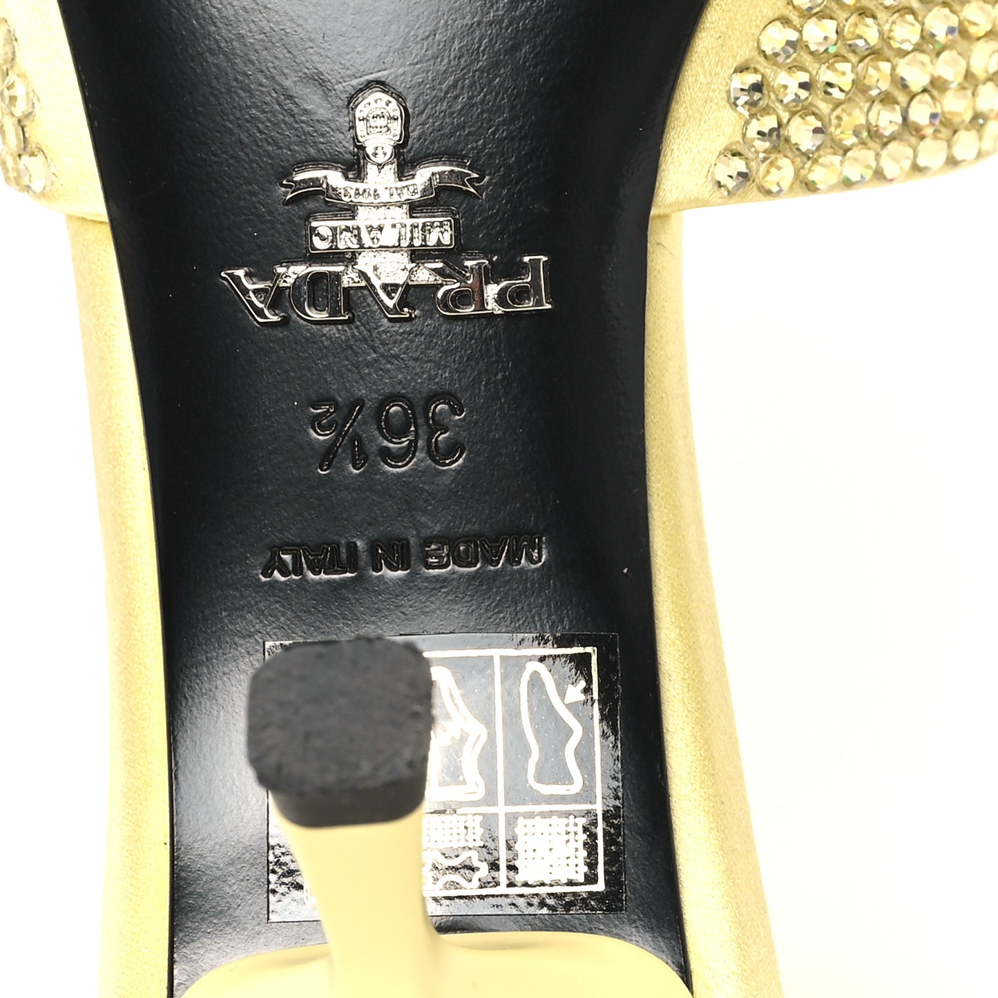 Satin Crystal Logo 65mm Slide Sandals 36.5 Ananas