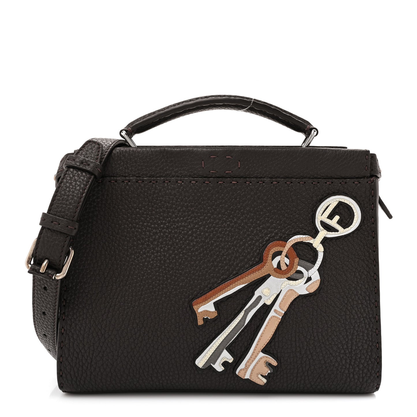 Calfskin Romano Selleria Mini Peekaboo Iconic Fit Satchel Brown
