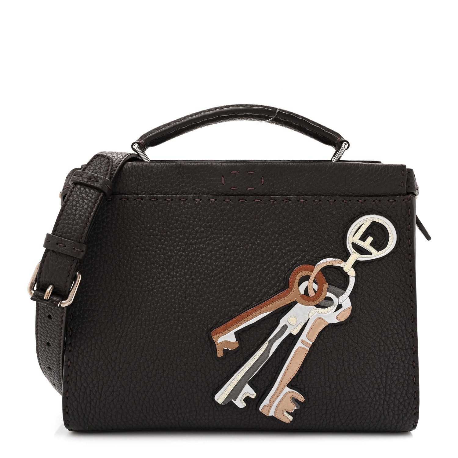 Fendi Calfskin Romano Selleria Mini Peekaboo Iconic Fit Satchel Brown 1 of 10