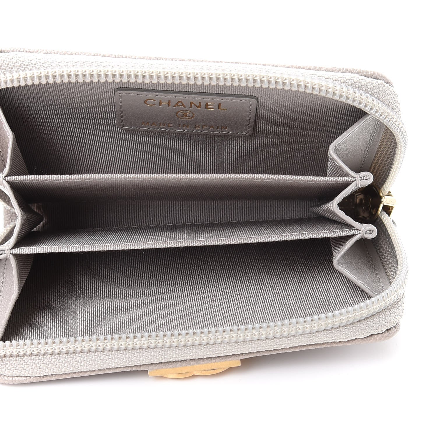 Chanel Caviar Quilted Boy Zip Around Coin Purse Wallet Grey 5 of 8