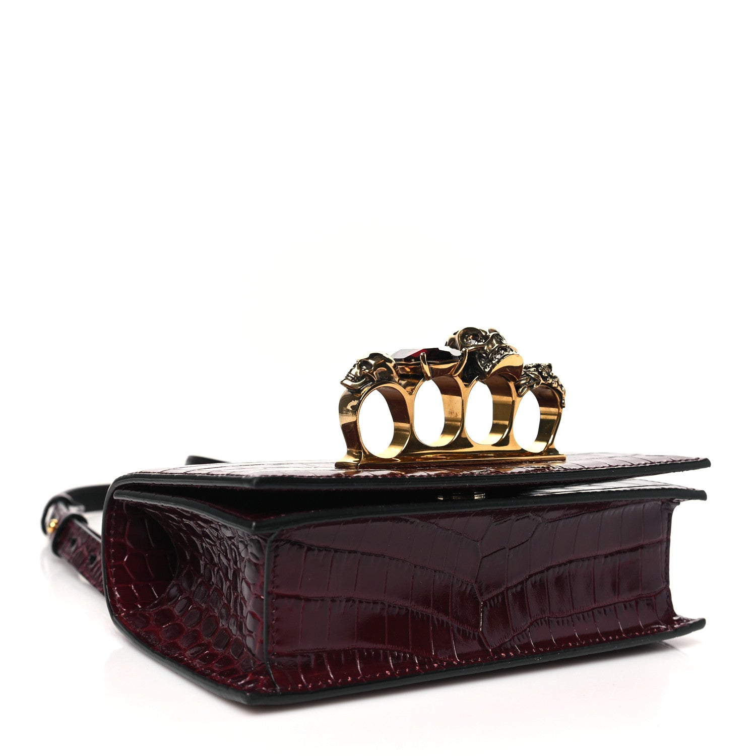 Alexander McQueen Shiny Crocodile Embossed Jeweled Satchel Madder 4 of 10