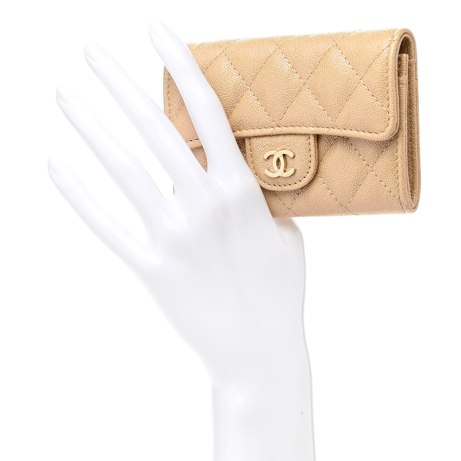 Chanel Iridescent Caviar Quilted Flap Card Holder Wallet Beige 2 of 9