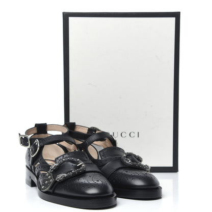 Gucci Calfskin Bee Embroidered Womens Queercore Brogue Wingtip Monk Strap Loafers 38 Black 8 of 8