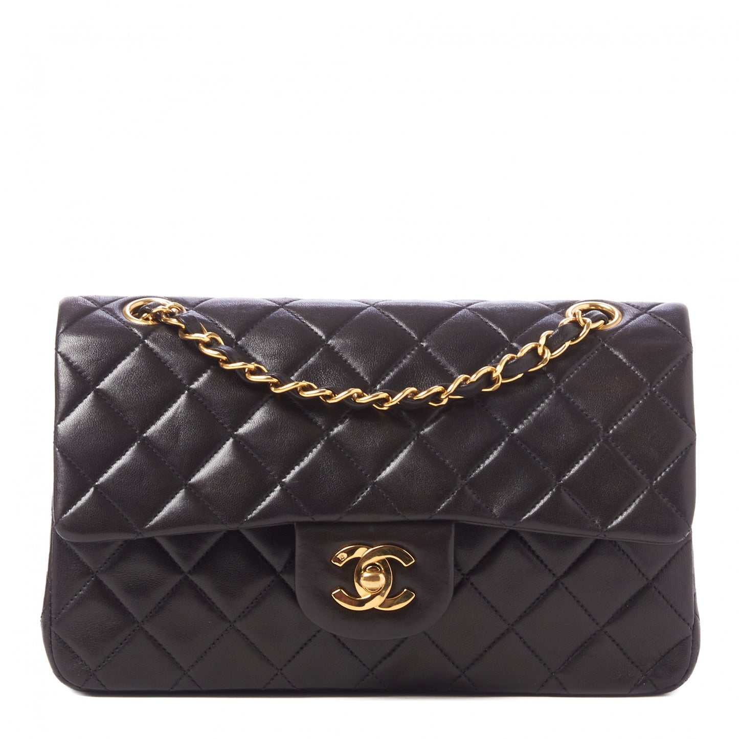 Lambskin Quilted Small Double Flap Black