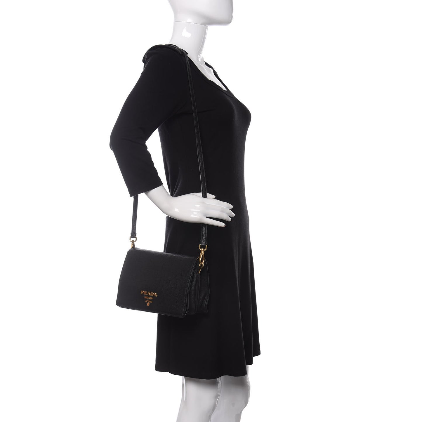 Vitello Daino Double Strap Flap Crossbody Black