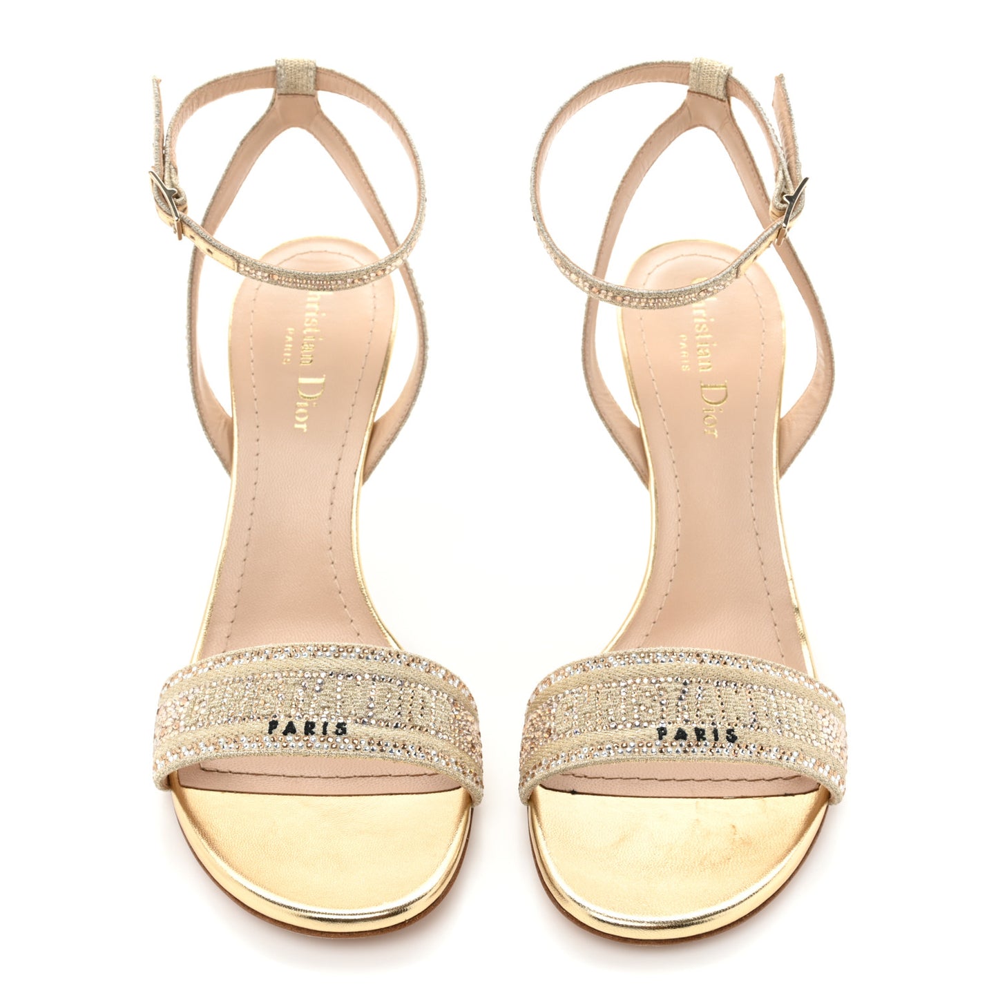 Laminated Calfskin Crystal Embroidered Dway 100mm Sandals 39 Gold