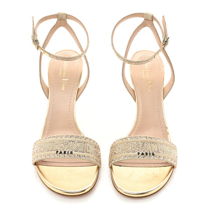 Christian Dior Laminated Calfskin Crystal Embroidered Dway 100mm Sandals 39 Gold 2 of 9
