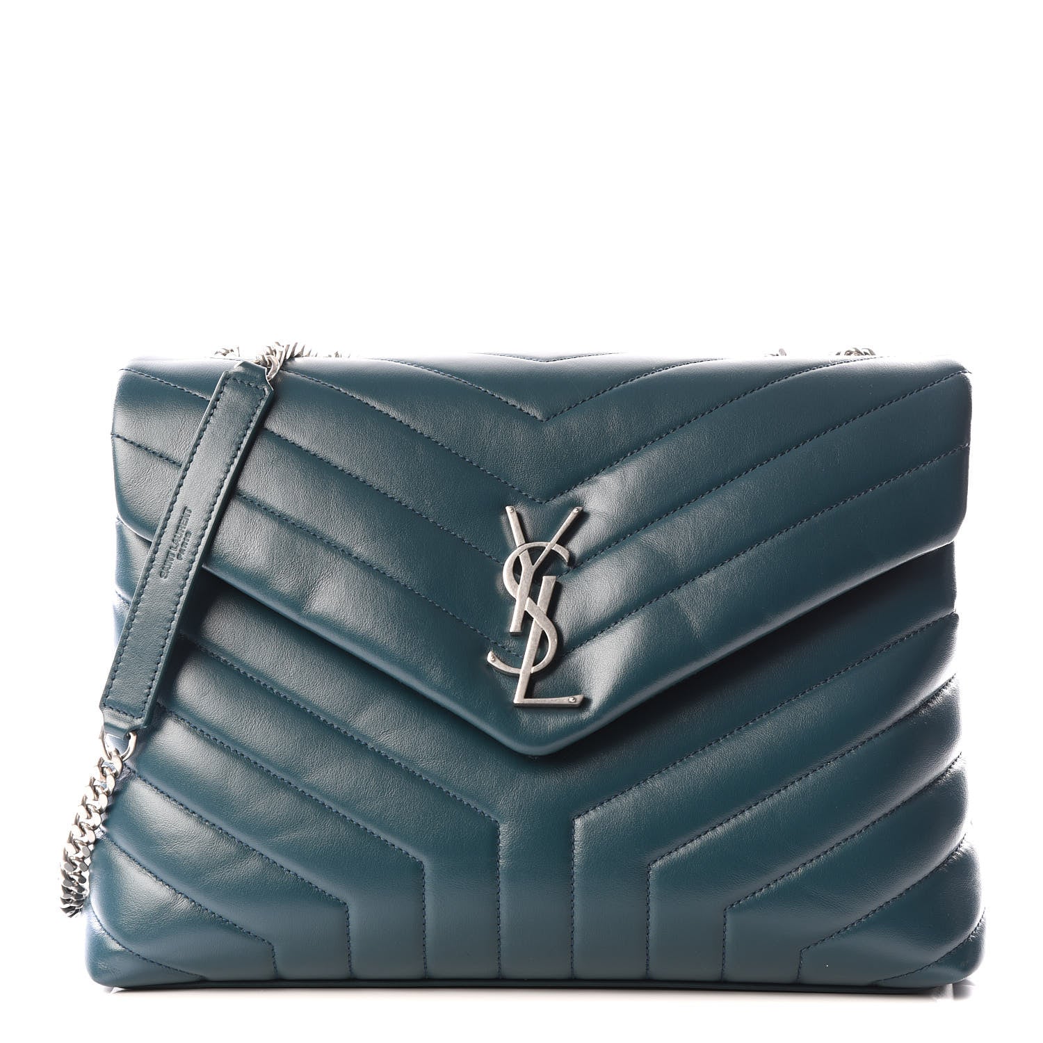 Saint Laurent Calfskin Y Quilted Monogram Medium Loulou Chain Satchel Dark Turquoise 1 of 11
