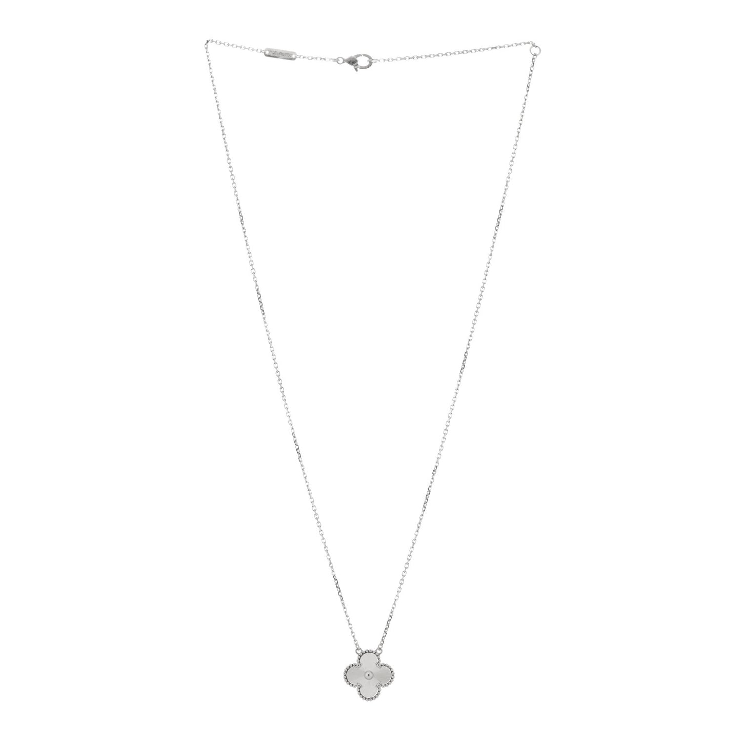 18K White Gold Guilloche Vintage Alhambra Pendant Necklace