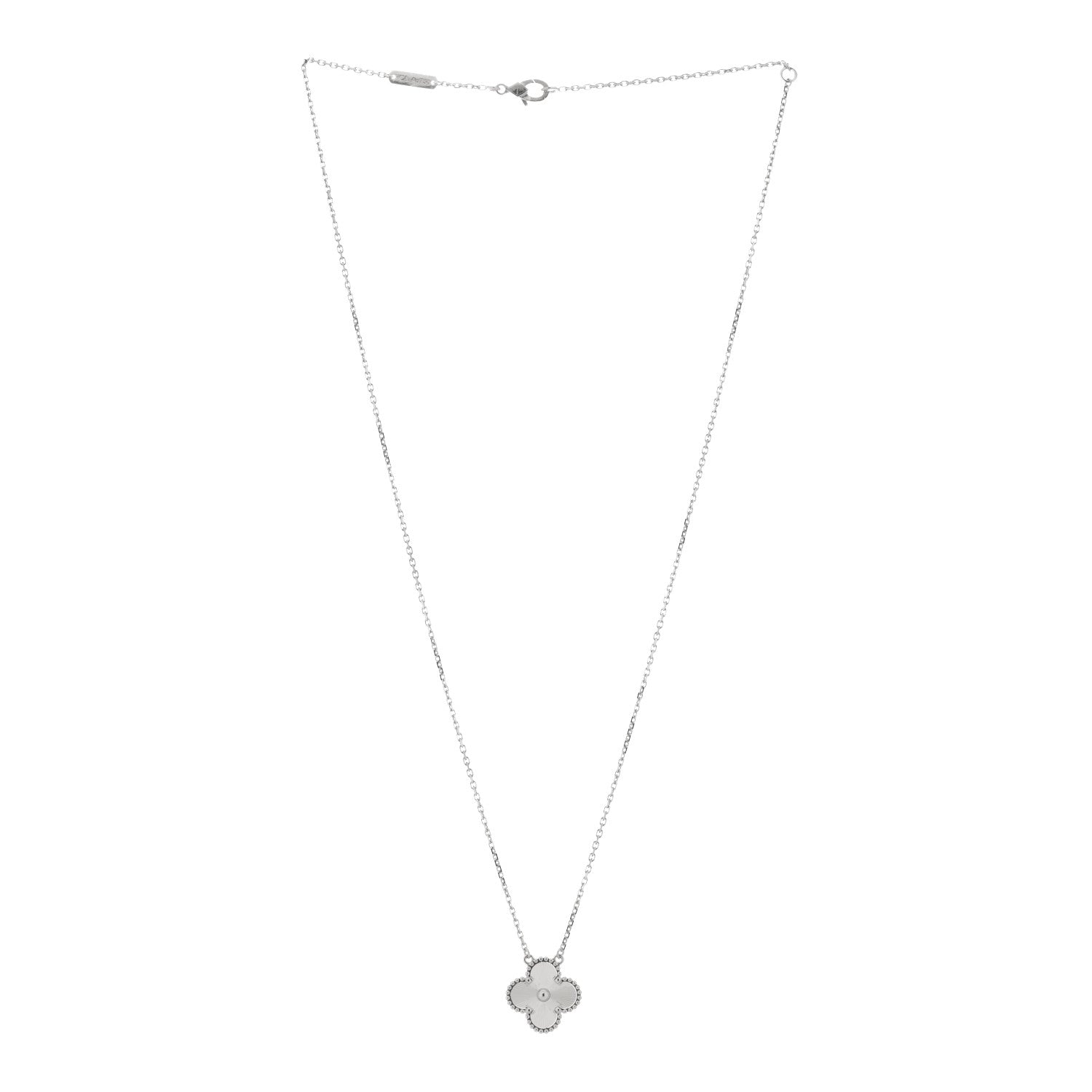 Van Cleef & Arpels 18K White Gold Guilloche Vintage Alhambra Pendant Necklace 2 of 4