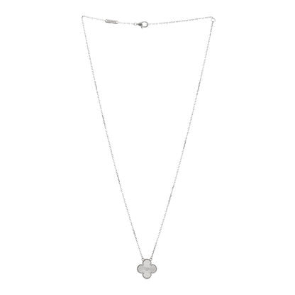 Van Cleef & Arpels 18K White Gold Guilloche Vintage Alhambra Pendant Necklace 2 of 4