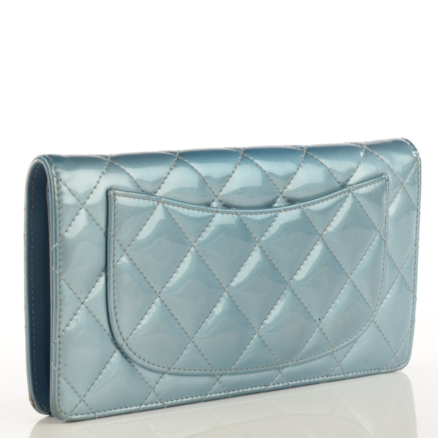 Chanel Patent Calfskin Quilted Yen Wallet Blue 3 of 8