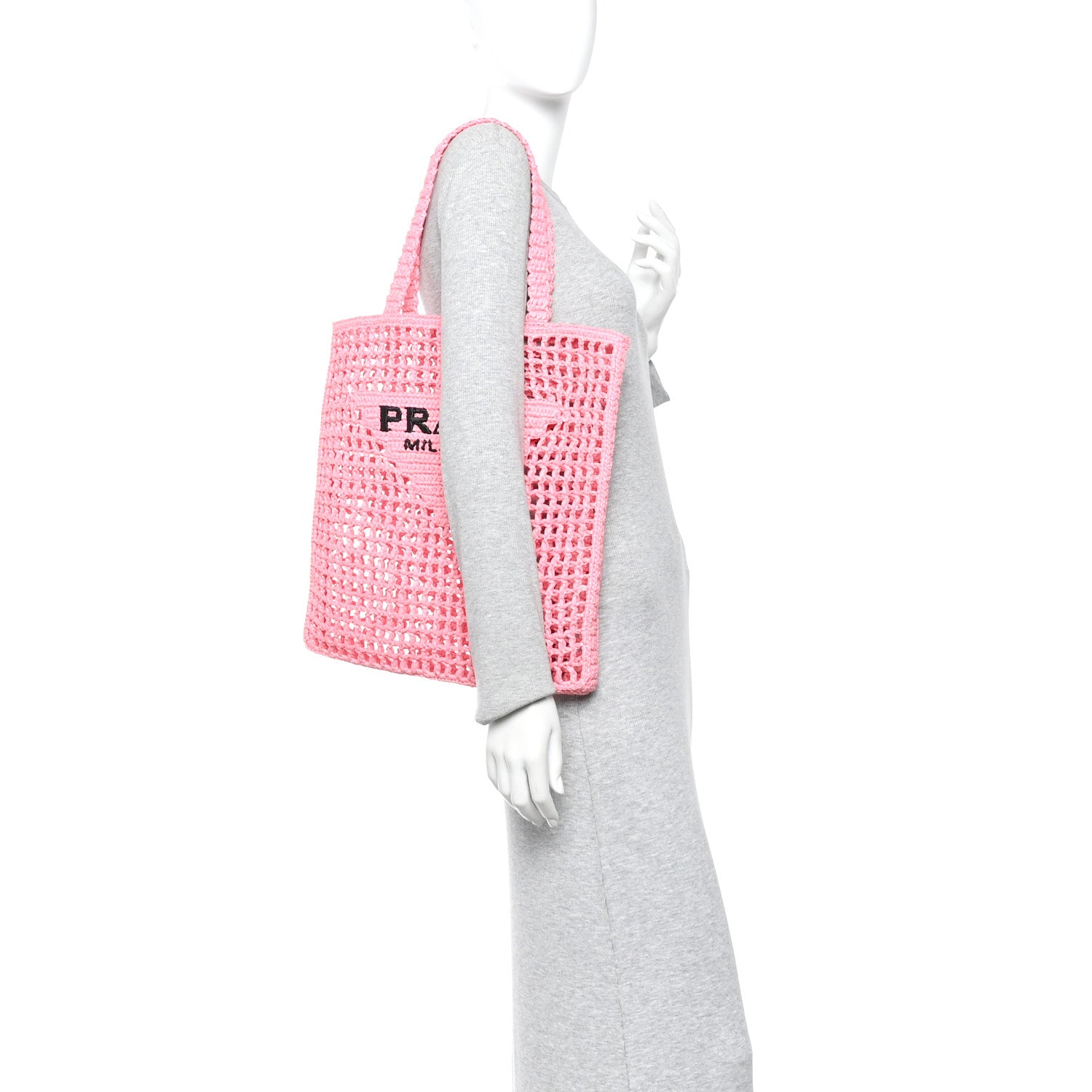 Prada Yarn Raffia Effect Crochet Logo Embroidered Tote Bag Petalo 2 of 9