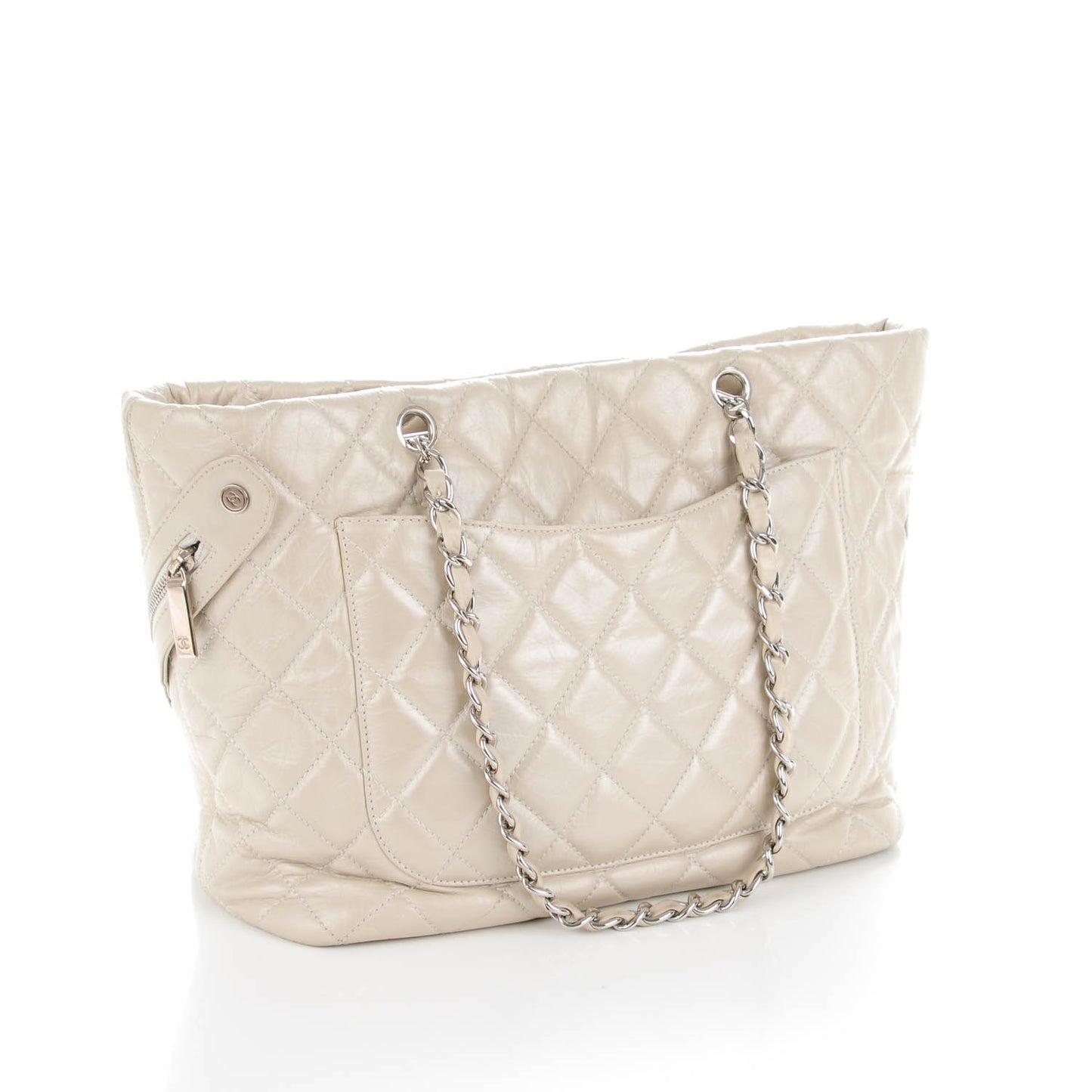 Aged Calfskin Quilted Large Cotton Club Tote Pearl