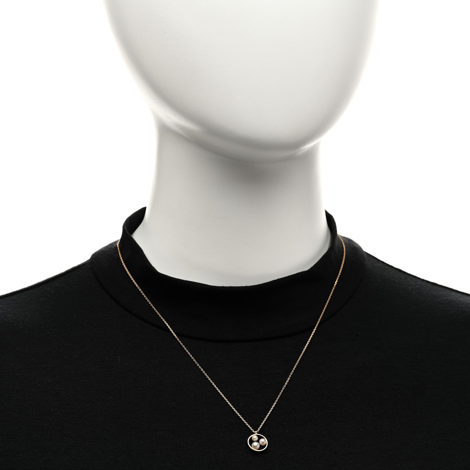 Mikimoto 18K Yellow Gold Akoya Cultured Pearl Open Circle Triple Pendant Necklace 2 of 5