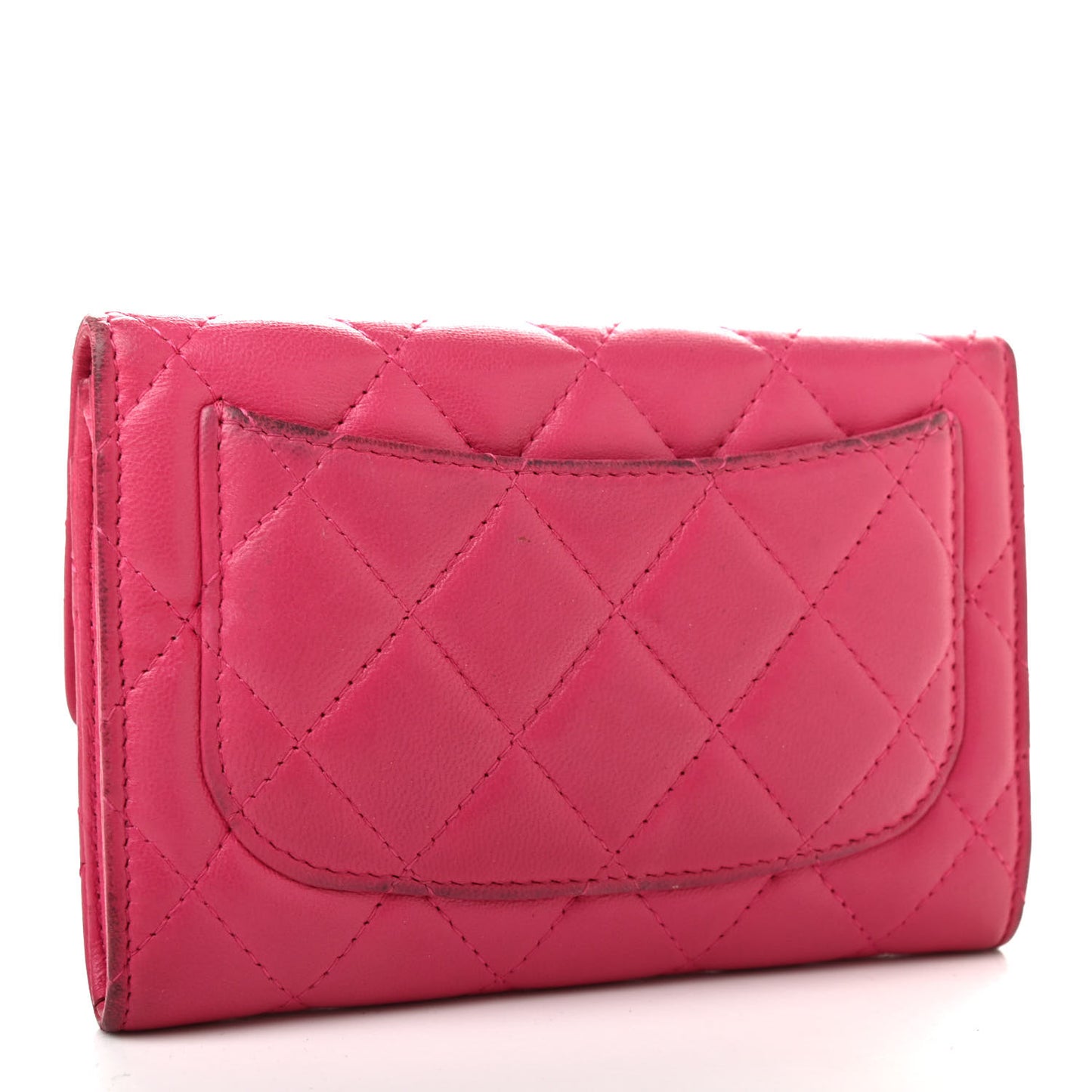 Lambskin Quilted Small Flap Wallet Pink
